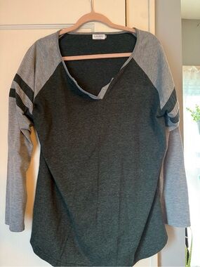 Women's Dark Gray and Olive Raglan Long Sleeve Tee